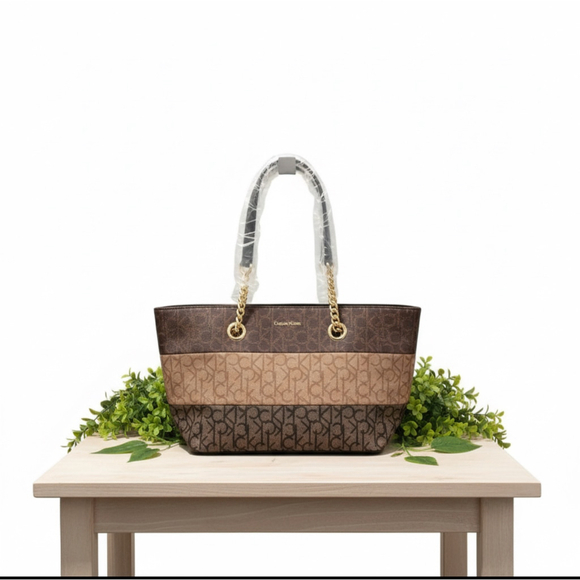 Calvin Klein Florence Top Zip Signature Tote Colorblock Monogram Chain - Picture 5 of 5